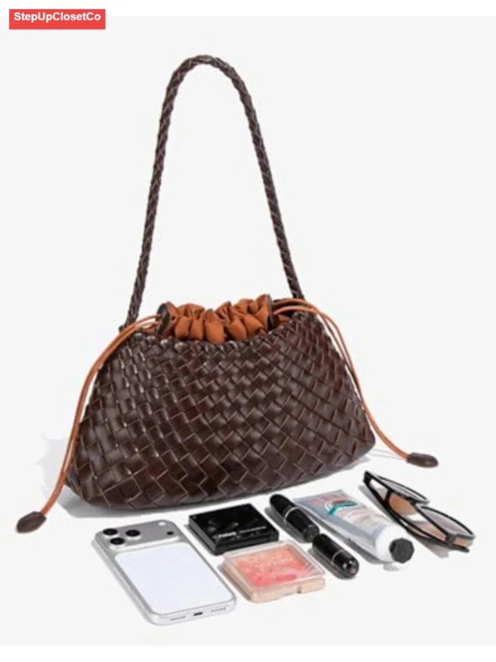 Slouchy Woven Hobo Bag - Suede Faux Leather Shoulder Purse Tote Travel Handbag